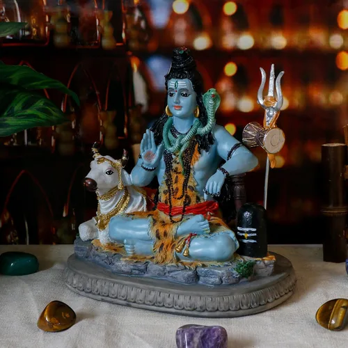 Miniatura 4 de alikiki Estatua de Dios indio Señor Shiva – Regalos para indio hindú de 6.7 pulgadas de alto, ídolo Shiva con vaca, regalos de regreso indio