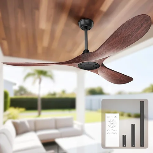 Miniatura 9 de Obabala Ventilador de techo negro para exteriores, ventiladores de techo de 52 pulgadas, sin luz con control remoto, 3 cuchillas, motor CC