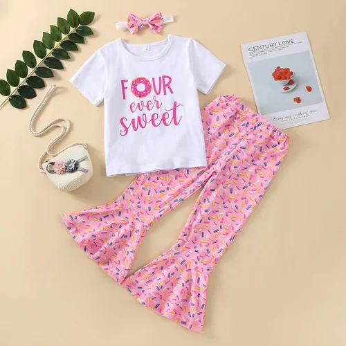 Miniatura 39 de Conjunto de ropa de cumpleaños para bebé niña pequeña, camiseta de manga larga, pantalones de campana, diadema