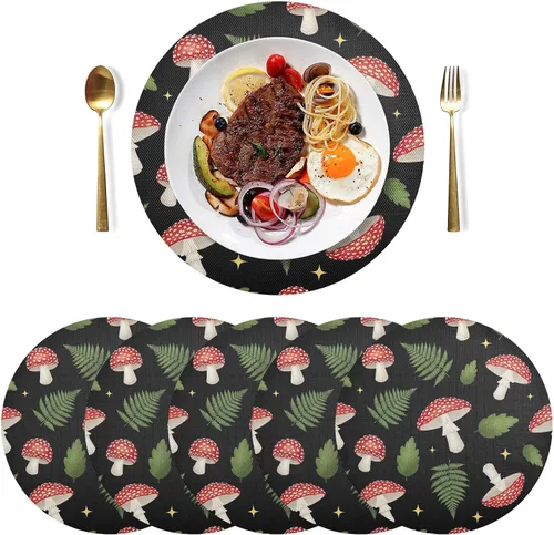 Miniatura 3 de Red White Mushrooms Place Mats, Heat Resistant Non Slip Dinner Placemats Round for Kitchen one sizex1