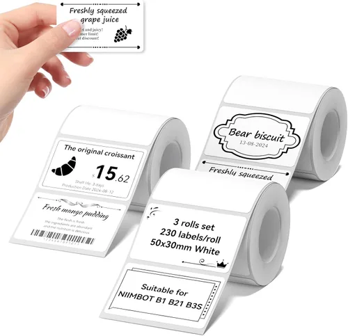NIIMBOT Etiquetas Juego de 3 Rollos para Impresora de Etiquetas B1/B21/B31, 50x30mm (1.97'' x 1.18'') 230 Etiquetas/Rollo, Cinta de Etiquetado de