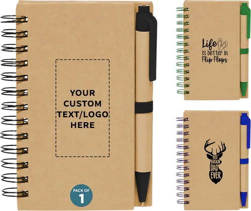 DISCOUNT PROMOS Juego de 1 mini cuadernos en espiral personalizados con bolígrafos de tinta negra, paquete personalizado a granel, perfecto para