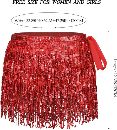Miniatura 4 de Belly Dance Skirt Hip Scarf Sequin Fringe Skirt Boho Clothes Tassel Disco Dress Rave Outfits for Women Girl Festival Playsuit