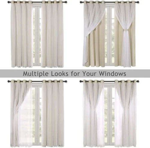 Miniatura 5 de BONZER Cortinas opacas con superposición transparente, mezcla y combina paneles de ventana de doble capa con aislamiento térmico para sala de estar