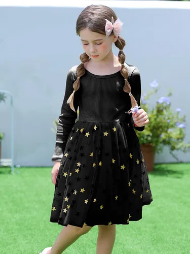 Miniatura 2 de Vestidos de manga larga tutú para niña, vestido de tul esponjoso para otoño, invierno, rosa y negro, vestidos de 4 a 8 años