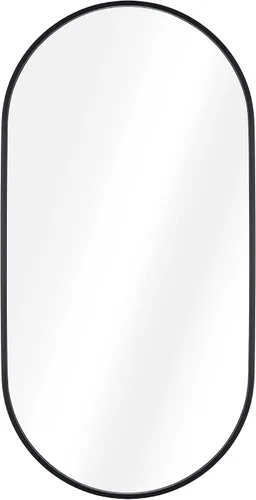 Miniatura 7 de Navaris Espejo de pared ovalado, 29.5 x 15 pulgadas, espejo colgante de pared con marco de aluminio negro inoxidable - Espejo para baño, pasillo