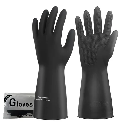 Miniatura 7 de Guantes de limpieza de goma gruesos, 1 par de guantes de goma negros para lavar platos, medianos, guantes de cocina antideslizantes para lavar