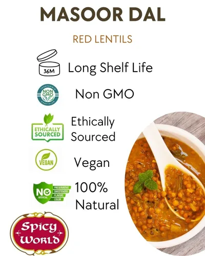 Miniatura 2 de Masoor Dal - Bolsa de 2 libras (32 onzas) - Lentejas rojas divididas - Todo natural por Spicy World