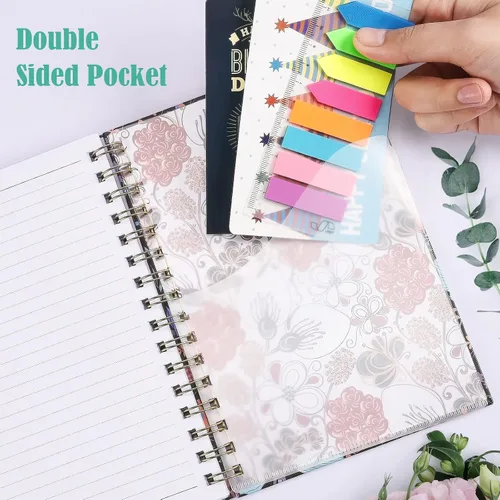 Miniatura 3 de Cuaderno de espiral, paquete de 4 cuadernos rayados A5 para mujer, diario en espiral de tapa dura con 2 bolsillos, cuadernos con rayas