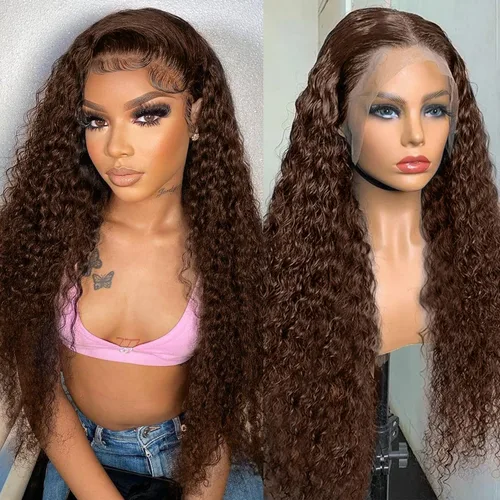 Miniatura 32 de CHEETAHBEAUTY Pelucas de cabello humano brasileño ondulado profundo #4 marrón chocolate 13X6 HD de encaje frontal transparente grado 10A rizado