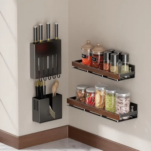 Miniatura 3 de Organizador magnético de especias de nogal para refrigerador, soporte de pared, estante de especias magnético para refrigerador, organizador
