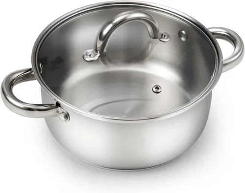 Miniatura 12 de Cook N Home Olla de acero inoxidable de 3 cuartos de galón, olla pequeña con tapa de vidrio, olla básica para saucier, asas de silicona que se