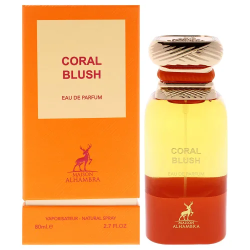 Maison Alhambra Coral Blush – Fragancia duradera en aerosol de Eau de Parfum, frutal, verde, chypre, dulce para unisex, 2.7 onzas / 80 ml