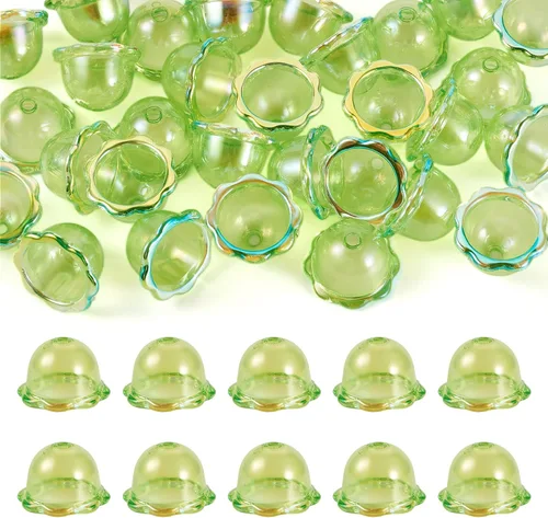 Miniatura 39 de FASHEWELRY 10 piezas Tapas de Flores de Vidrio Hechas a Mano Cuentas Florales de Cristal Transparentes en Forma de Trompeta Espaciadores de Flores a