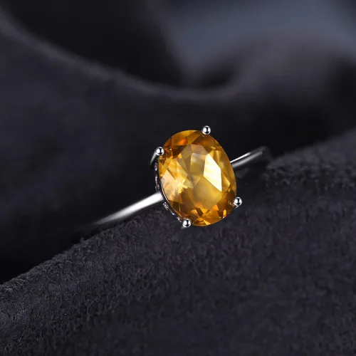 Miniatura 4 de JewelryPalace Anillos de compromiso solitarios de plata de ley 925 chapados en oro de 14 quilates con piedra natal de topacio azul citrino y piedras