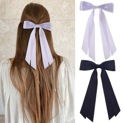 Miniatura 8 de Seneeel Lazos para el cabello, 2 piezas grandes de lazo doble para mujer, negro, blanco