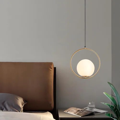 Miniatura 7 de KCO Lámpara colgante moderna de mediados de siglo con forma de globo grande, 1 luz de latón cepillado dorado colgante colgante de techo, lámpara