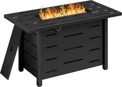 Miniatura 14 de Mesa para fogata de propano de 28 pulgadas con tapa, chimenea cuadrada de gas para exteriores de 50,000 BTU, resistente a la intemperie, mesa