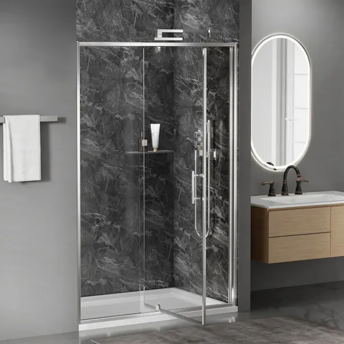 Findepot Puerta de ducha pivotante de vidrio de 38-42" x 71" con vidrio transparente de 1/4" (6mm), puerta de ducha pivotante con acabado de níquel