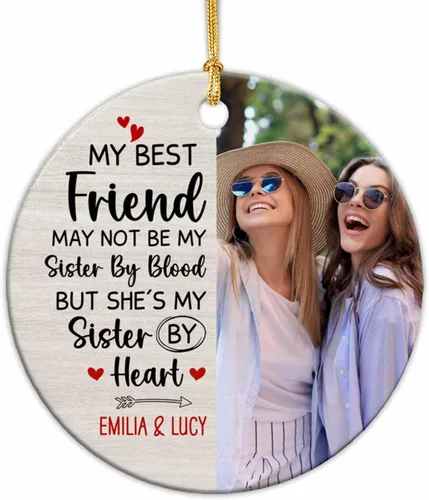 Miniatura 10 de Adornos de cerámica personalizados para los mejores amigos están atados con cuerdas de corazón, adorno personalizado de 2 amigos, adorno de buenos