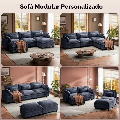 Miniatura 7 de Marsail Sofá modular modular de 110.6 pulgadas en forma de U, moderno y cómodo sofá nube, sofá de felpilla de 5 asientos con almohada y otomana Azul