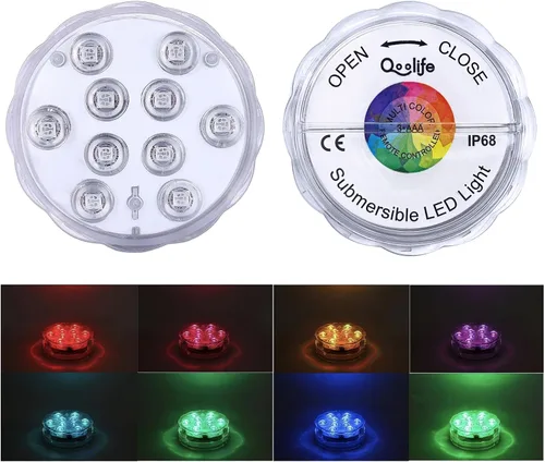 Miniatura 4 de Qoolife Luces LED sumergibles con control remoto, batería incluida, luz impermeable RGB multicolor cambiante para piscina, base de jarrón, spa