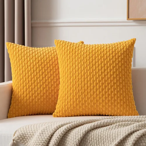Miniatura 90 de Kevin Textile - Juego de 2 fundas de almohada decorativas de pana de 22 x 22 pulgadas, suaves, estilo bohemio, a rayas, decoración moderna del hogar