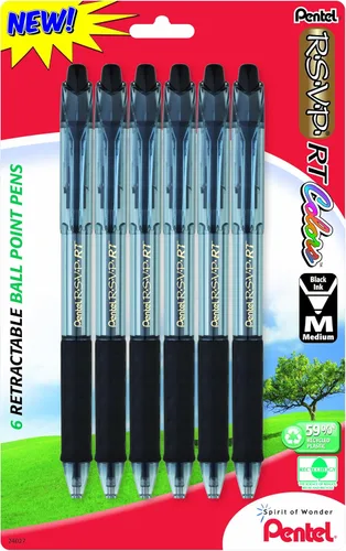 Miniatura 18 de Pentel RSVP RT Colors - Bolígrafo retráctil de punta redonda, línea mediana, barril, tinta rosa, paquete de 2 unidades (BK93CRBP2P)