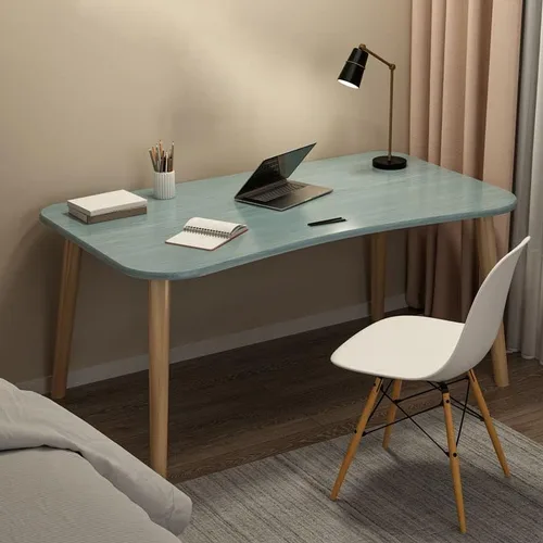 Miniatura 24 de Escritorio de estudio de oficina contemporáneo, escritorio contemporáneo para computadora, escritorio de trabajo con patas de madera, blanco, sin