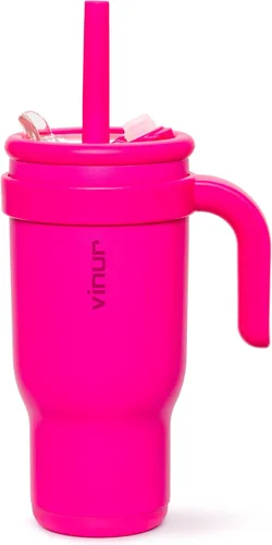 Miniatura 30 de VINUR Vaso para niños con asa - 14 oz de acero inoxidable con aislamiento al vacío de doble pared con tapa y pajita, vaso de agua de viaje