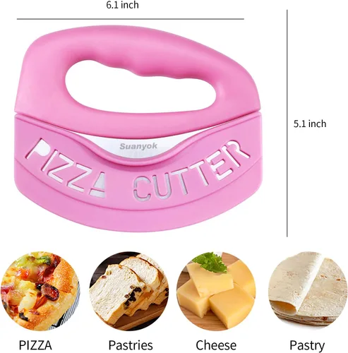 Miniatura 3 de Suanyok Cortador de pizza premium con rueda y picador de alimentos - Cuchillo de pizza multifunción con cuchilla superafilada de acero inoxidable
