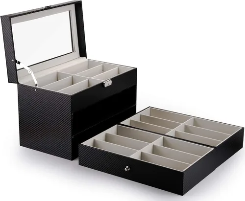 Miniatura 7 de Nicunom Organizador de lentes de sol con 18 ranuras para coleccionista gafas de sol caja de almacenamiento de gafas con cajón con cerradura