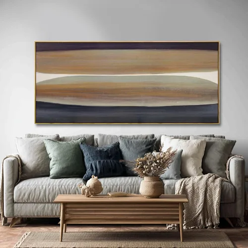 Miniatura 13 de SHEYOYE Lienzo abstracto de montaña gris azul y gris pardo con colinas verde oliva, 32 x 71 pulgadas, decoración de paisaje con textura grande