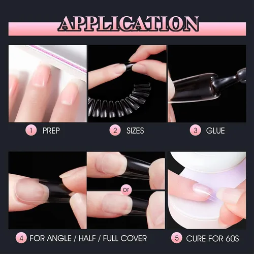 Miniatura 9 de Gelike EC Kit de 240 Puntas de Uñas de Gel Suave - Extensiones de Uñas Completas con Cobertura Transparente - Puntas de Uñas Postizas de Gel