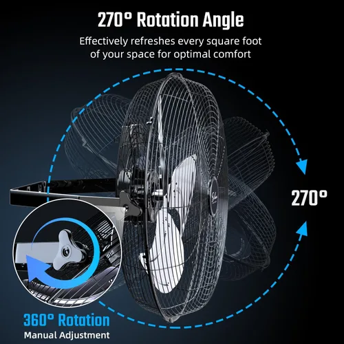 Miniatura 6 de Simple Deluxe Ventilador industrial de montaje en pared de 20 pulgadas, ventilador de metal de 3 velocidades para almacén, invernadero, taller