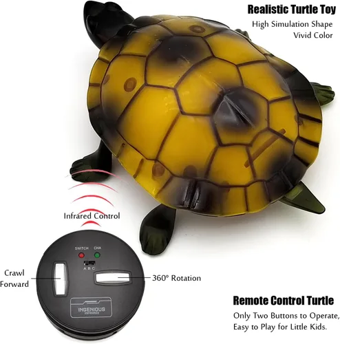 Miniatura 2 de Tipmant RC Turtle IR Control remoto tortuga Crawl falso animal eléctrico juguete vehículo para niños regalos de cumpleaños (marrón)