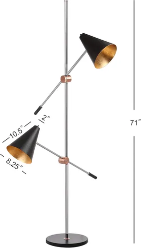 Miniatura 3 de SAFAVIEH Lighting Collection Reed - Lámpara de pie moderna y contemporánea escandinava, retro, cromado/negro, 71 pulgadas, 2 luces, sala de estar