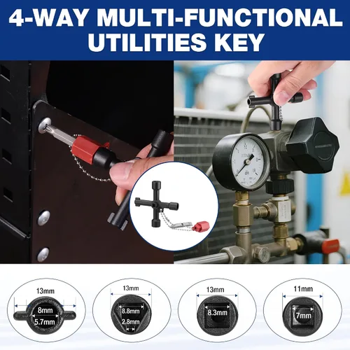 Miniatura 5 de WORKPRO Llave de medidor de agua de 28" con llave de utilidad de 4 vías, llave de apagado de agua de acero resistente con mango en T antideslizante