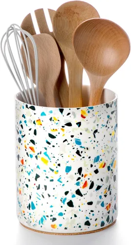 Miniatura 11 de Nucookery Soporte para Utensilios, Soporte para Utensilios de Cocina de Cerámica de 6.4", con Fondo de Corcho de Protección para Encimera, Negro