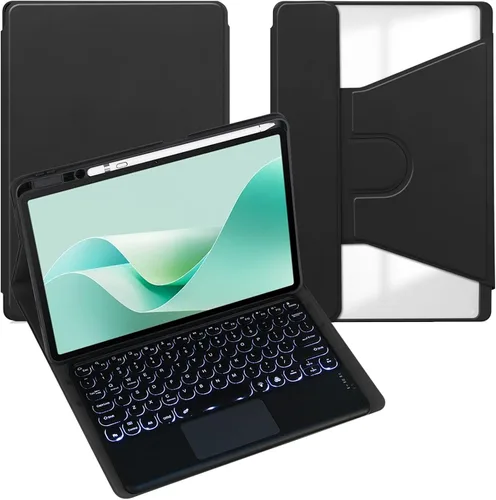 Miniatura 9 de Funda para tableta Samsung Galaxy Tab A8 de 10.5 pulgadas, teclado redondo inalámbrico desmontable Bluetooth, cubierta trasera transparente