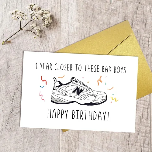 Miniatura 5 de Qiliji Tarjeta de cumpleaños de zapatos divertidos para papá, tarjeta de feliz cumpleaños para él, tarjeta de cumpleaños de New Balance Shoes