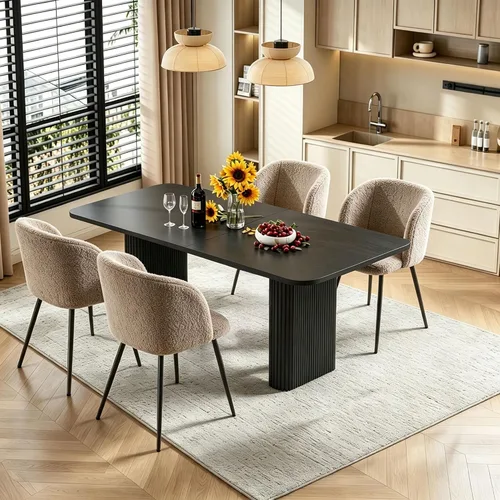 Miniatura 15 de Homedot Juego de 2 sillas de comedor tapizadas de barril negro, modernas sillas de cocina de mediados de siglo, cómodas con asiento acolchado