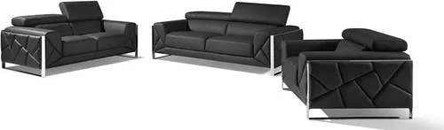 Miniatura 20 de BlackJack Furniture Gianni - Sofá de cuero italiano de grano superior con reposacabezas ajustables de 9 posiciones, patrón geométrico contemporáneo
