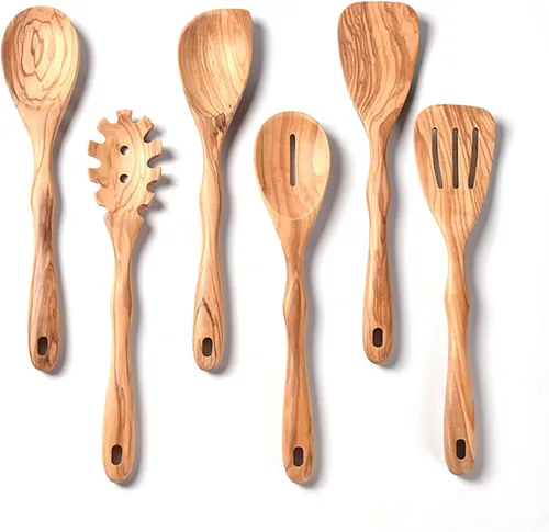 Miniatura 8 de Gudamaye Utensilios de madera de nogal negro de 12 pulgadas, juego de 6 cucharas para manualidades para cocinar