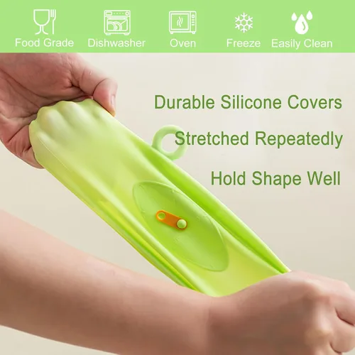 Miniatura 4 de Tapas elásticas de silicona para almacenamiento de alimentos, tapas reutilizables elásticas y selladas con pestaña de extracción fácil de abrir e