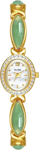 Miniatura 8 de Elegante reloj de pulsera dorado para mujer, esfera ovalada vintage, movimiento de cuarzo impermeable, reloj de vestir de cara pequeña para mujer