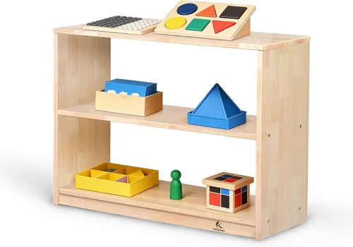 Miniatura 10 de Estante de almacenamiento Montessori curvado de 3 niveles - Organizador infantil para juguetes, libros y suministros de arte, muebles de gabinete