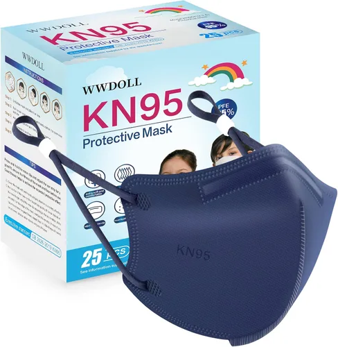 Miniatura 10 de WWDOLL Mascarillas KN95 para niños, paquete de 25 unidades, mascarillas KN95 transpirables de 5 capas para niños, color negro