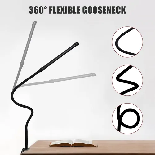 Miniatura 6 de Lámpara de escritorio LED con abrazadera, lámpara de abrazadera con modos de color ajustables, luz con clip con cuello de cisne flexible largo
