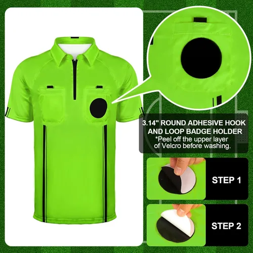 Miniatura 7 de Camisa de árbitro para hombre, camiseta de árbitro de fútbol amarillo/verde, camiseta oficial de árbitro de fútbol profesional para hombre